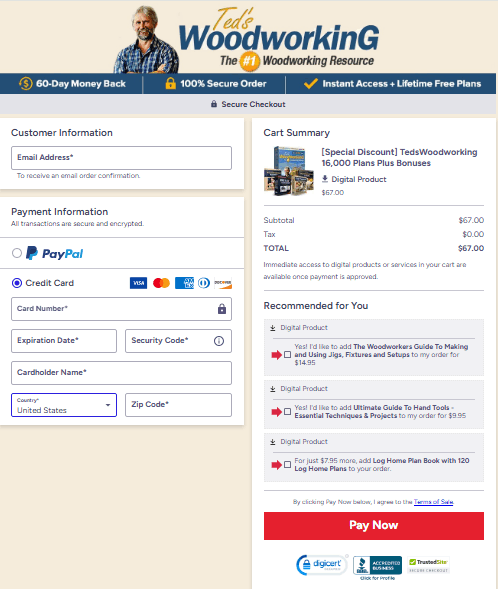 Teds Woodworking Checkout Page